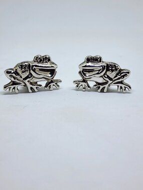Vintage "BEST" Smiling FROG Silver CLIP Earrings NOC NOS